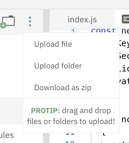 Dropdown menu for uploading files in repl.it